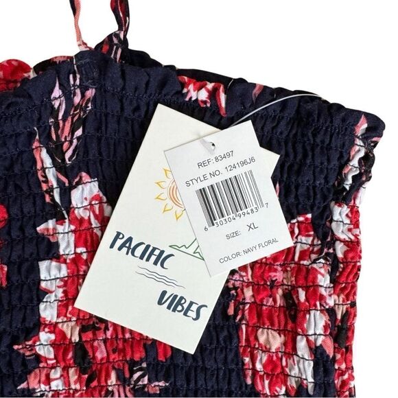 Pacific Vibes Floral Navy & Red Side Slit Maxi Sun Dress Size XL NWT - Picture 4 of 10